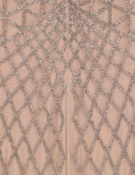 Robe longue de fête à manches longues et à sequins nude