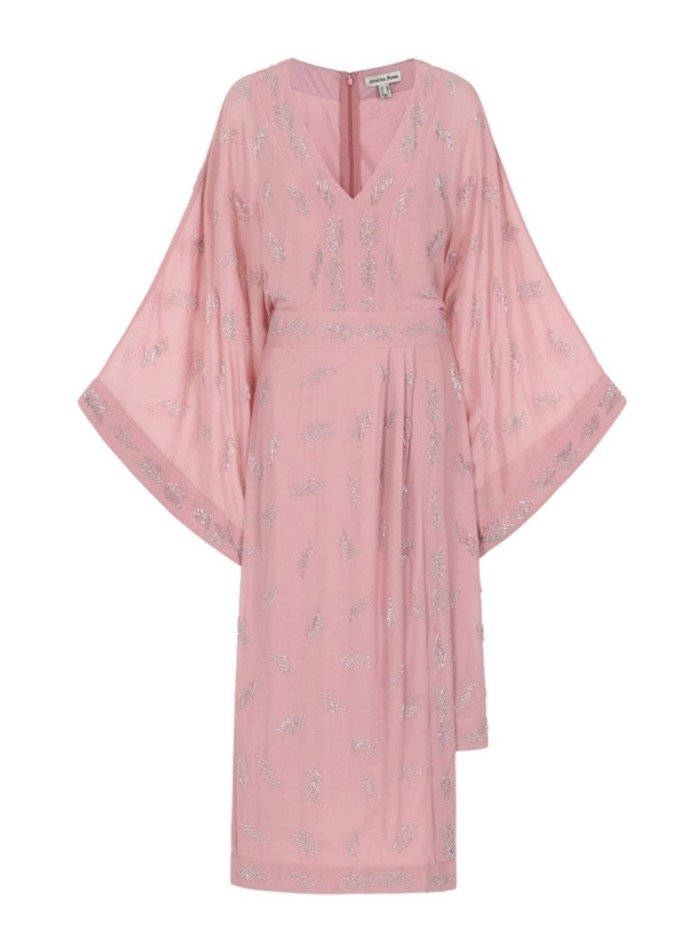 Robe midi à manches chauve-souris brodées de...