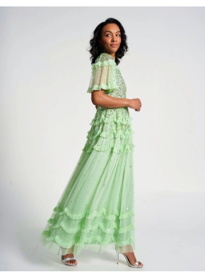 Mint green long party dress with sequins and...