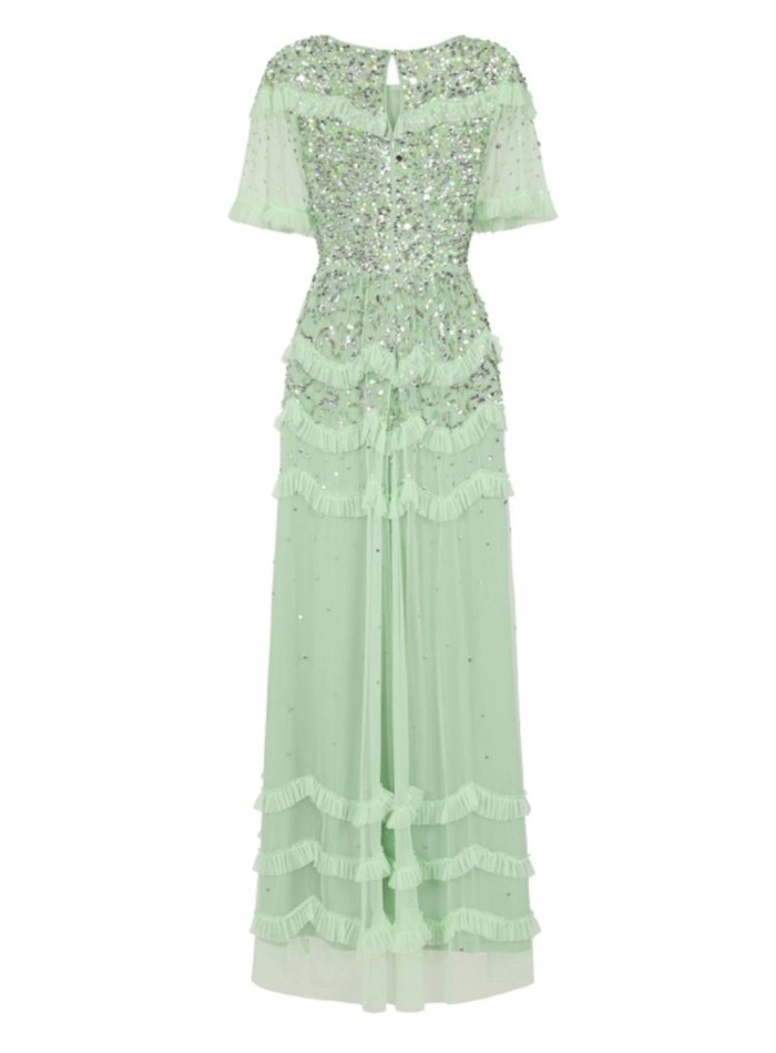 Mint green long party dress with sequins and...