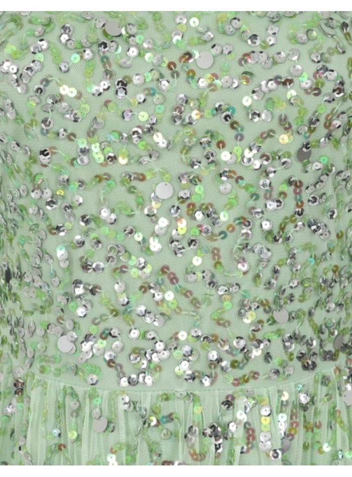 Mint green long party dress with sequins and...