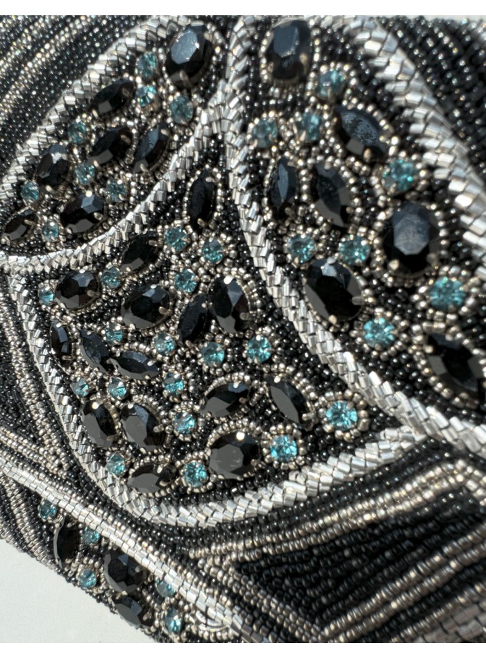 Black rhinestone clutch bag with crystals