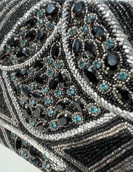Black rhinestone clutch bag with crystals