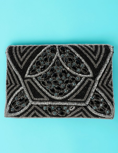 Black rhinestone clutch bag with crystals