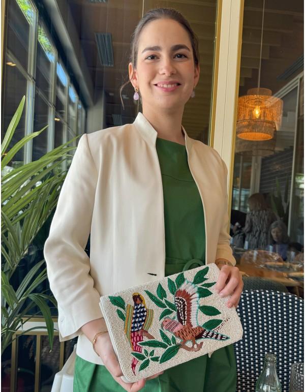Clutch bag with embroidered birds 2
