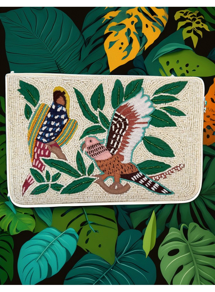 Clutch bag with embroidered birds