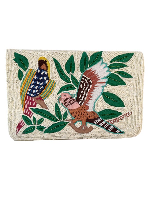 Cartera de mano con pájaros bordados