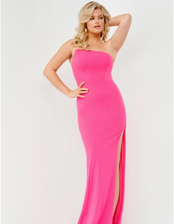 Gown dress with asymmetric neckline and train