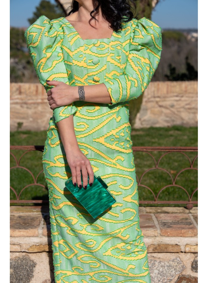 Printed Puff Sleeve Midi Patterned Guest Gown...