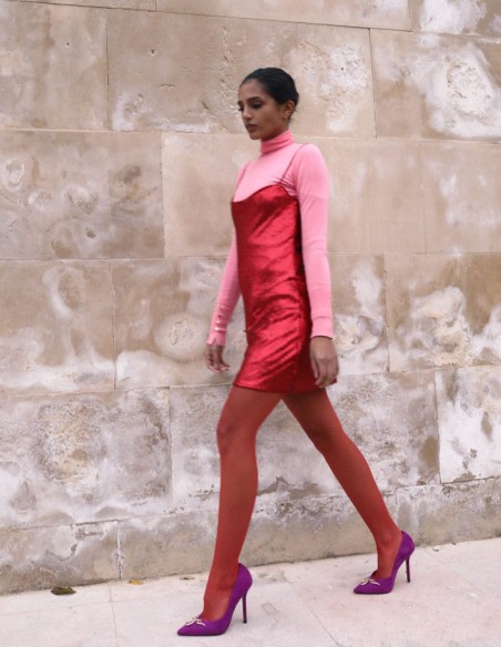 Chaussures de soirée en daim Bougainvillea avec boucle décorative