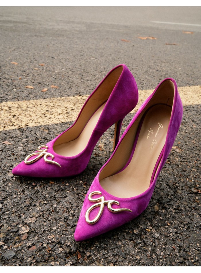 Bougainvillea suede party shoe with decorative buckle