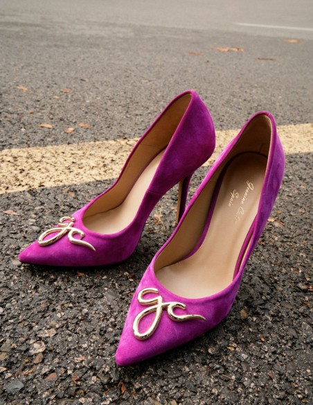 Bougainvillea suede party shoe with decorative buckle