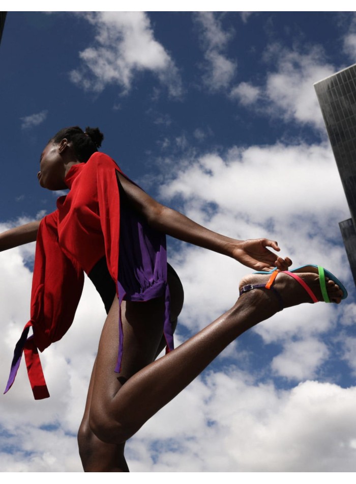 Multicoloured party sandal with buckle fastening