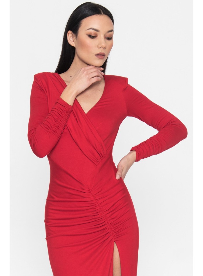 Vestido rojo de fiesta largo con manga larga y...