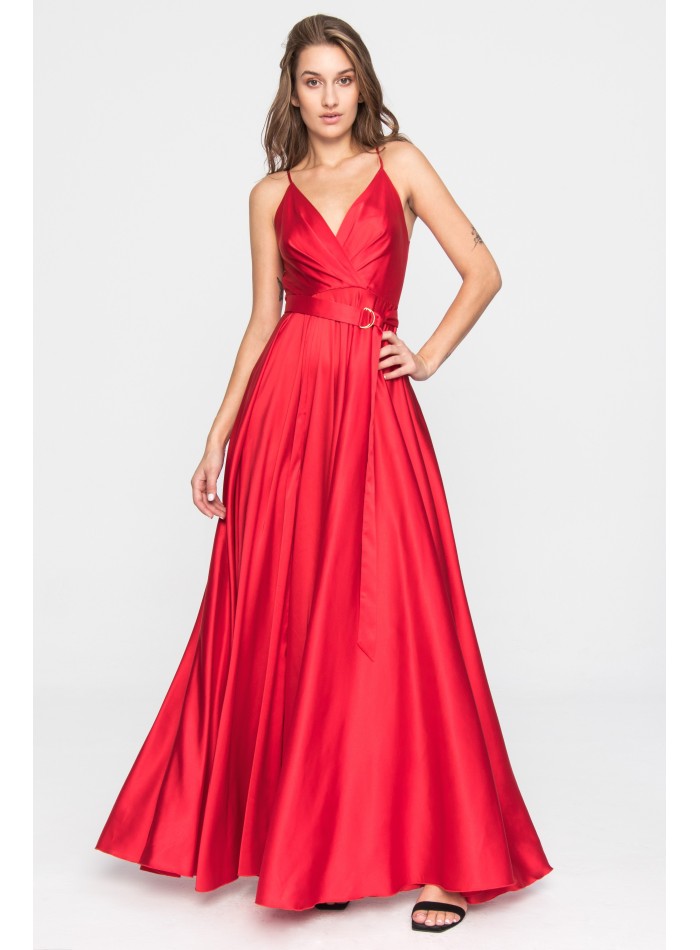 Robe longue rouge avec bretelles spaghetti et...