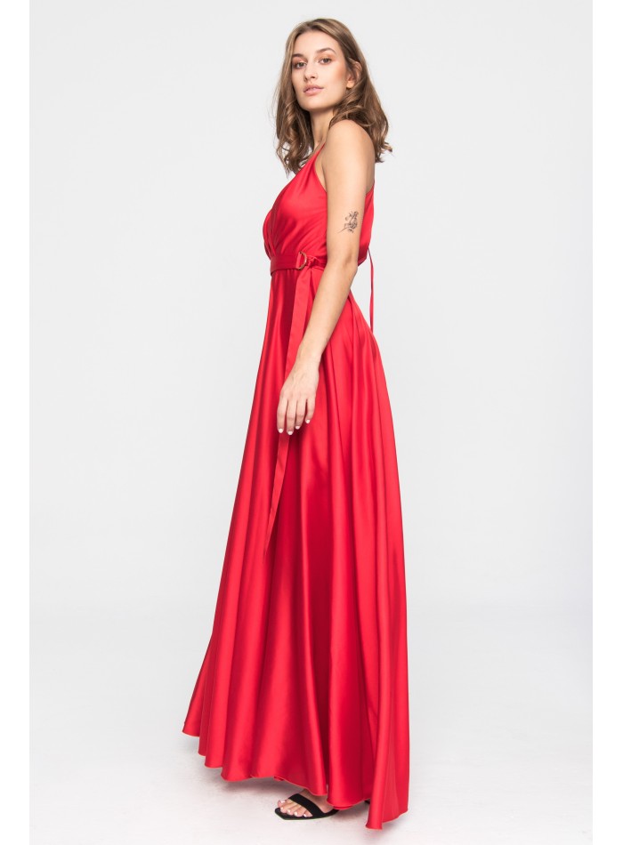 Robe longue rouge avec bretelles spaghetti et...