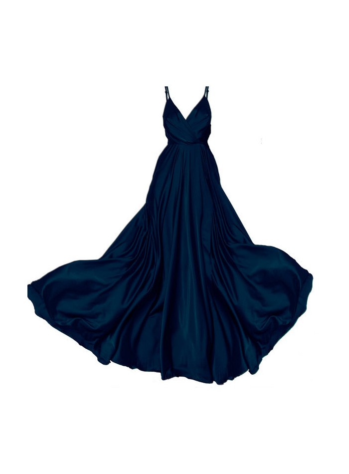 Vestido de fiesta azul satinado largo con...