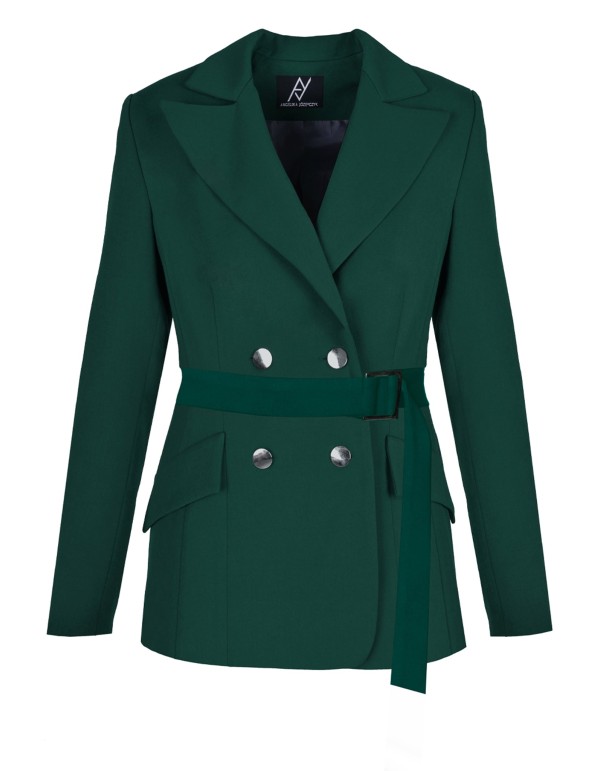 Blazer double boutonnage vert bouteille avec ceinture...