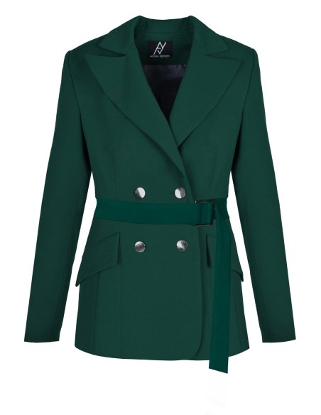 Blazer double boutonnage vert bouteille avec ceinture réglable