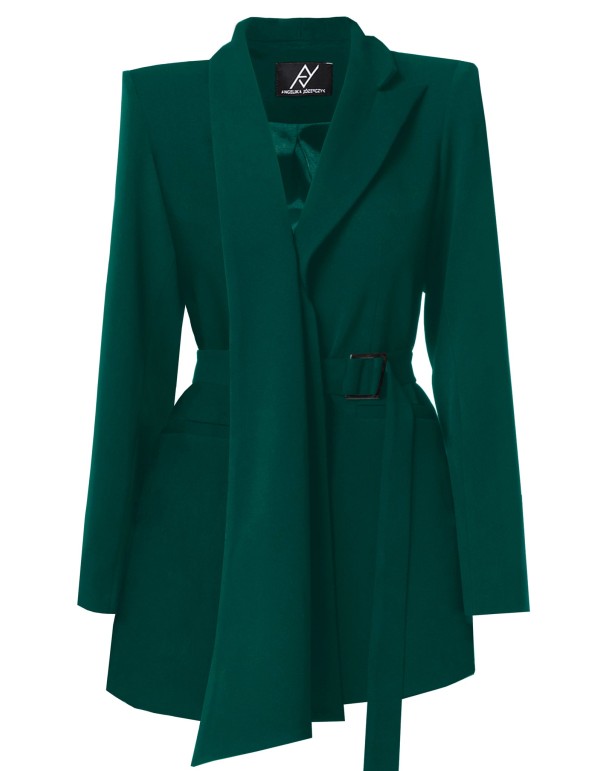 Bottle green blazer with asymmetric design and adjustable...