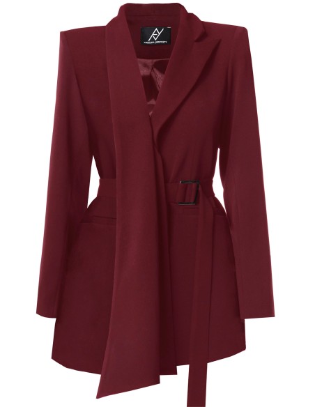 Blazer bourgogne asymétrique avec ceinture réglable