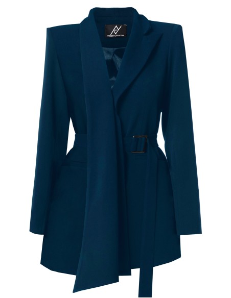 Blazer azul marino de diseño asimétrico con cinturón ajustable