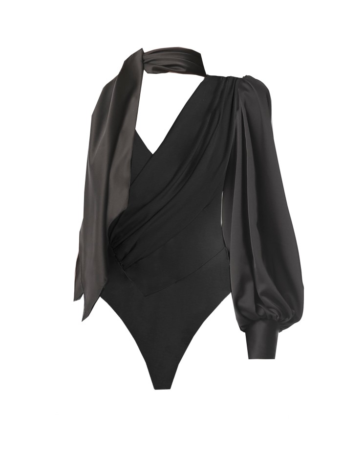 Black long sleeved body with high neck and...