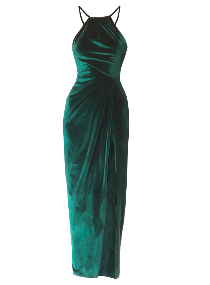 Robe de soirée midi en velours vert émeraude...