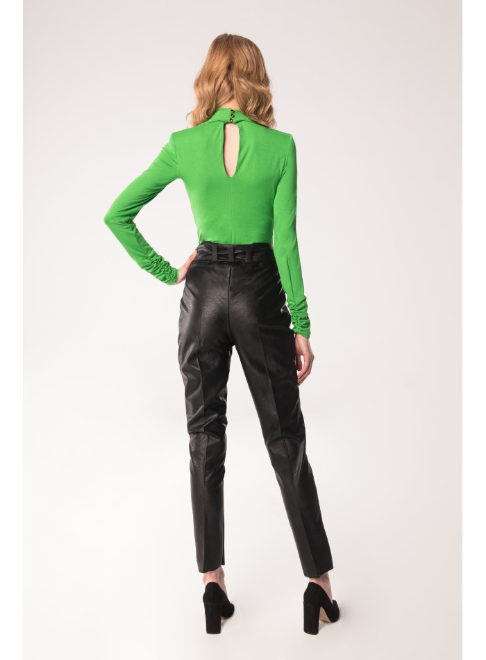 Green long-sleeved body with asymmetrical high...