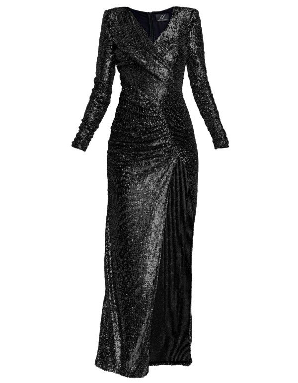 Long black sequin dress with slit for events 2