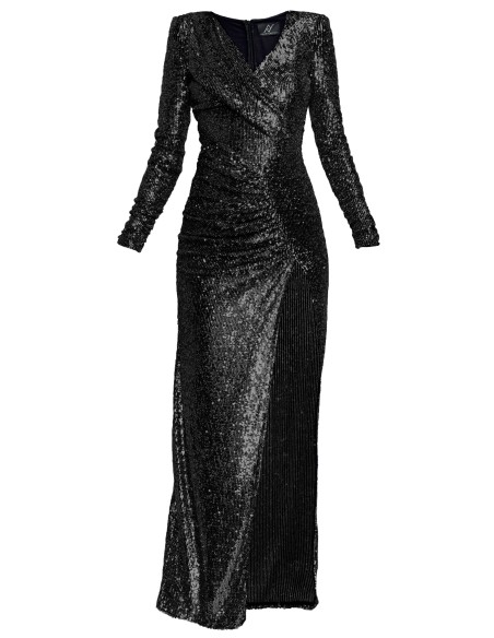 Vestido largo negro de lentejuelas con abertura para eventos