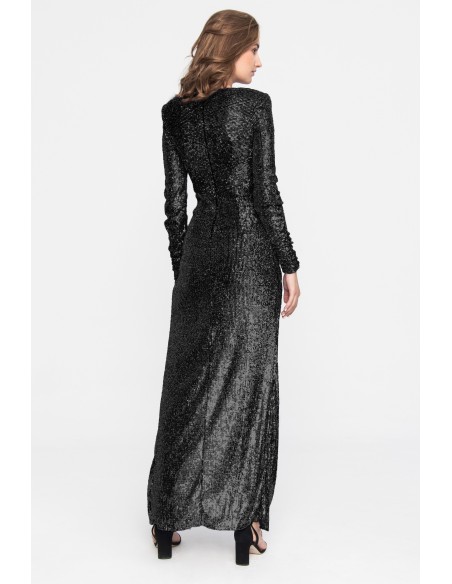 Long black sequin dress with slit for events