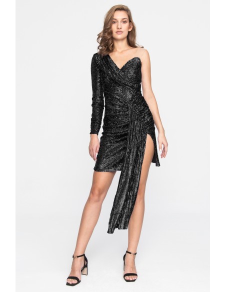 Mini robe asymétrique avec fente et paillettes pour les invités