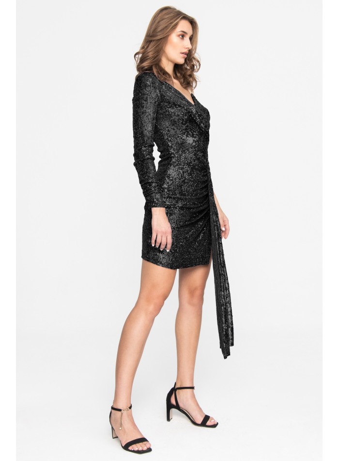 Mini robe asymétrique avec fente et paillettes...