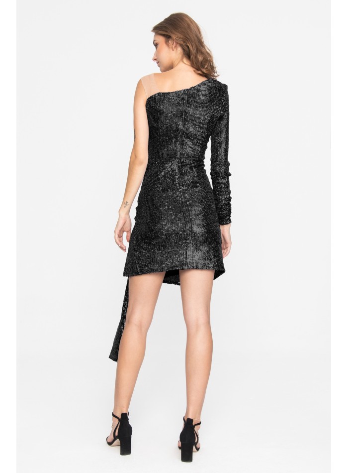 Mini robe asymétrique avec fente et paillettes...