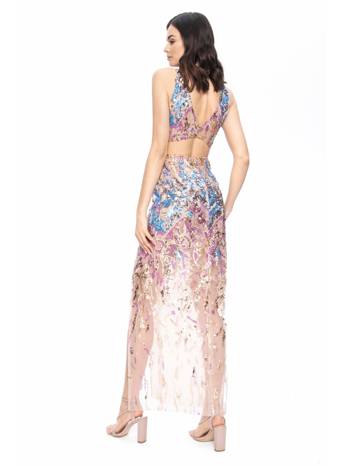 Robe de soirée longue avec paillettes et...