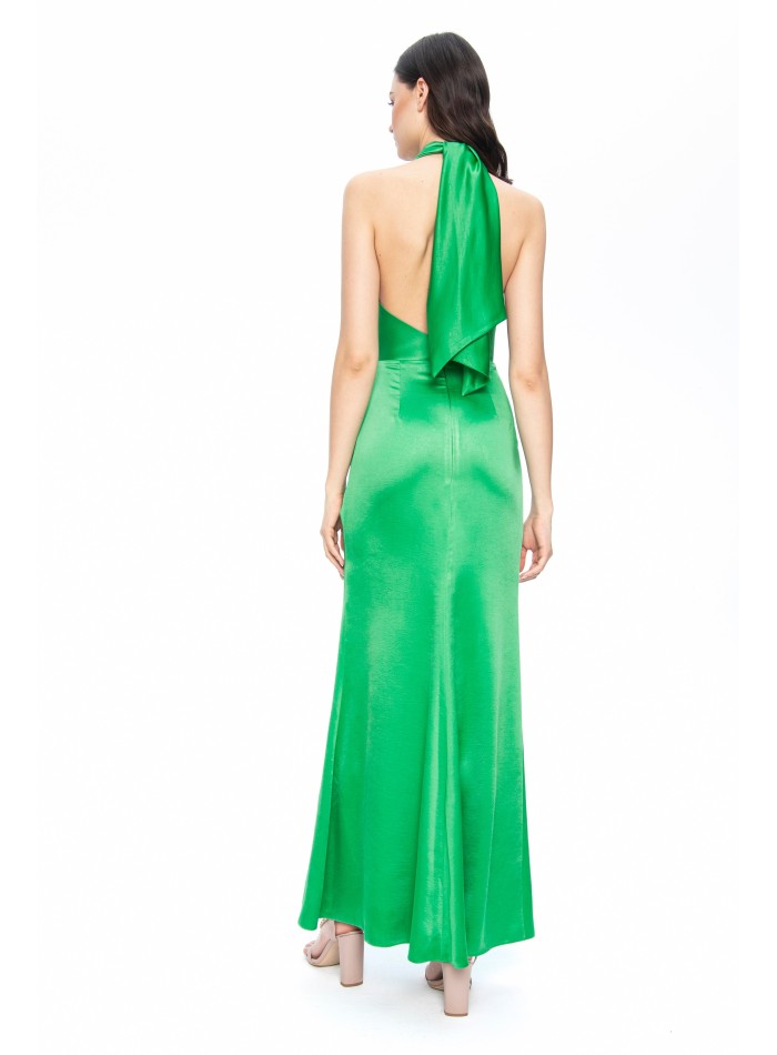 Emerald green long dress with halter neckline...