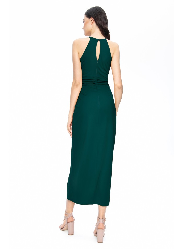 Emerald green midi dress with asymmetrical cut...