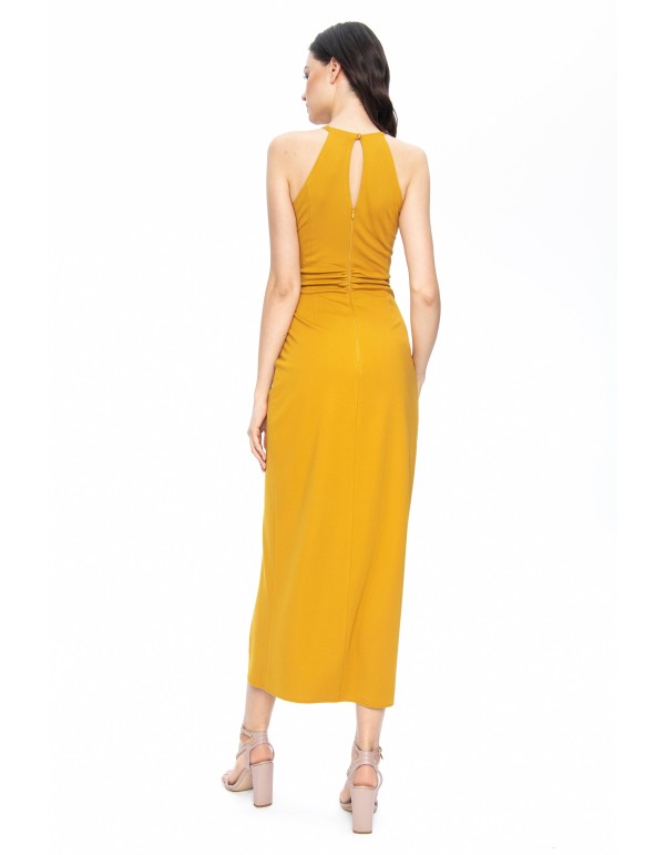 Vestido midi amarillo mostaza de corte asimétrico con... 2
