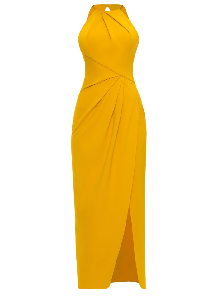 Vestido midi amarillo mostaza de corte...