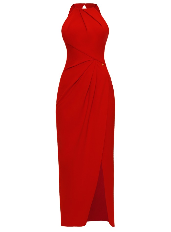 Robe dos nu drapé rouge pour les invitées