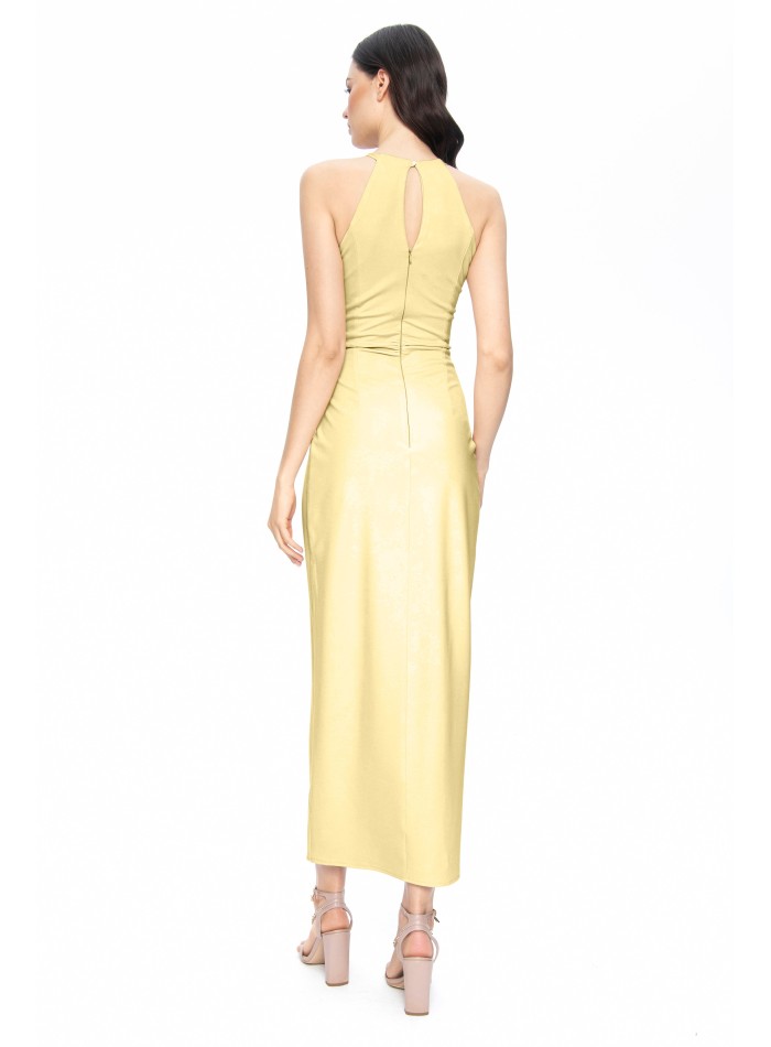 Robe de soirée jaune avec encolure licou