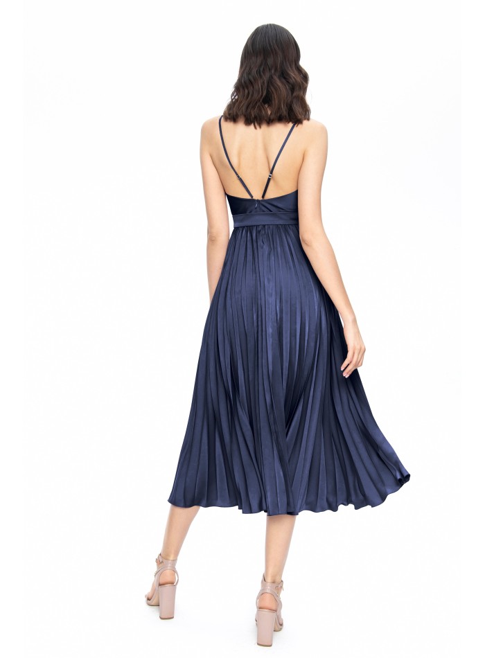 Robe drapée bleu satiné avec Ceintures pour...