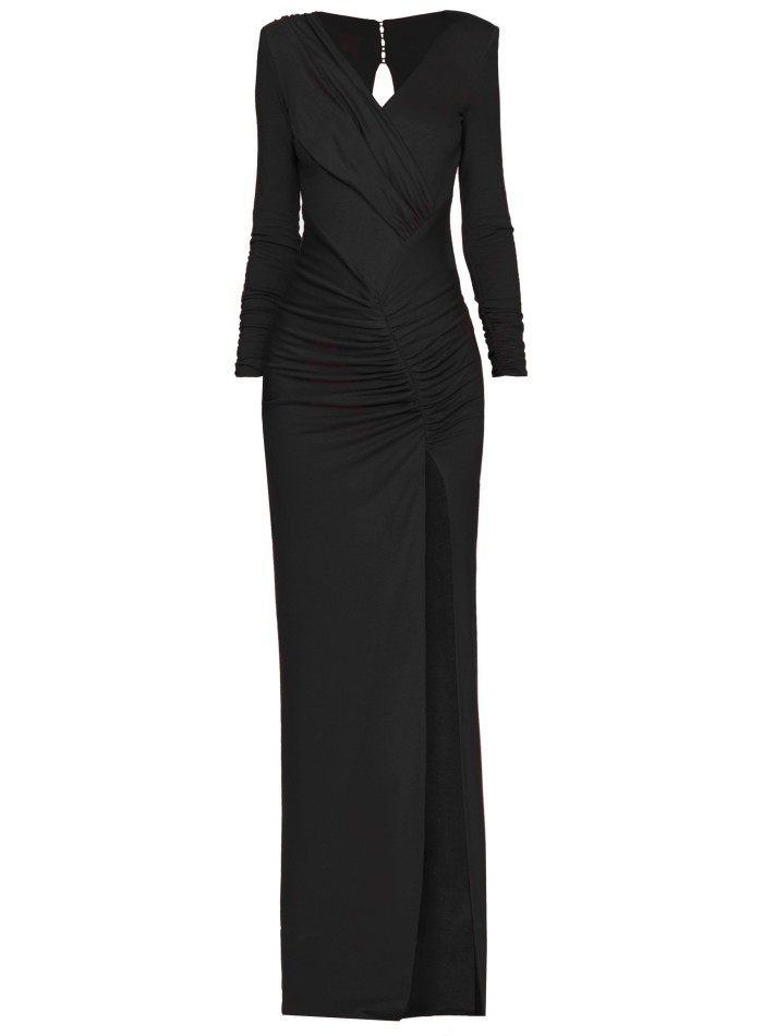 Vestido negro de fiesta largo con manga larga y...