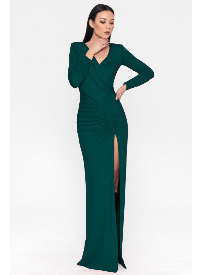 Green long party dress with long sleeves