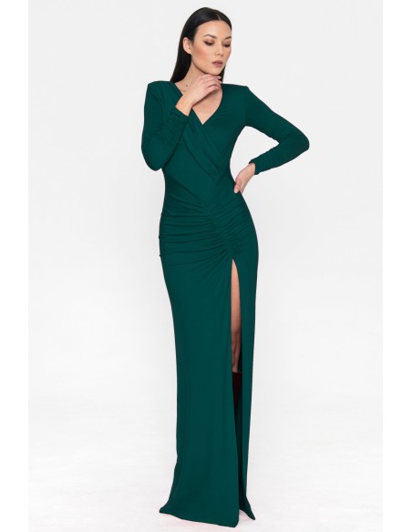 Green long party dress with long sleeves