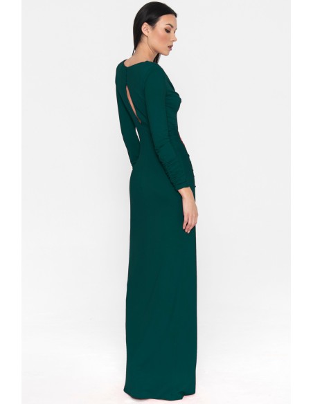 Robe longue de fête verte à manches longues avec une fente dans la Jupe