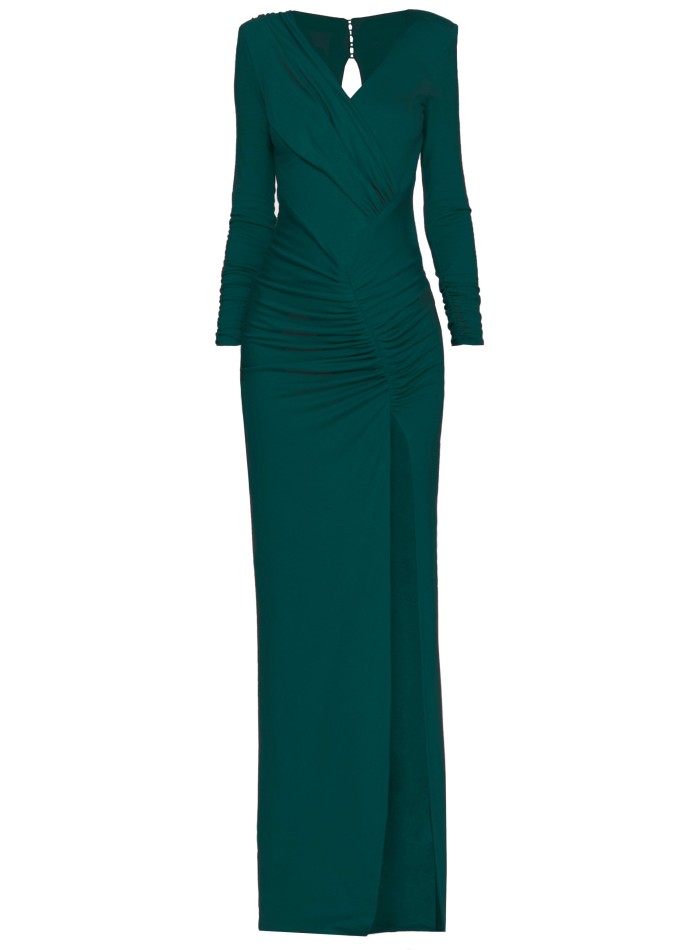 Robe longue de fête verte à manches longues...