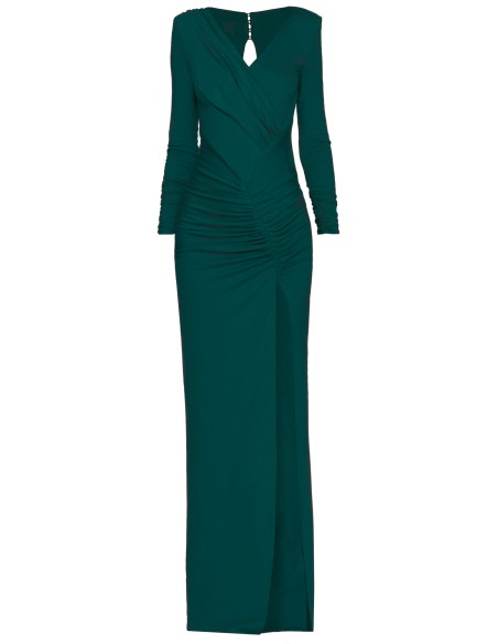Green long party dress with long sleeves