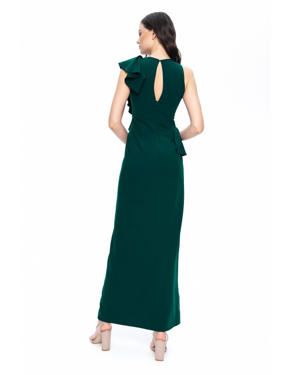 Green long maxi dress with ruffled slit 2